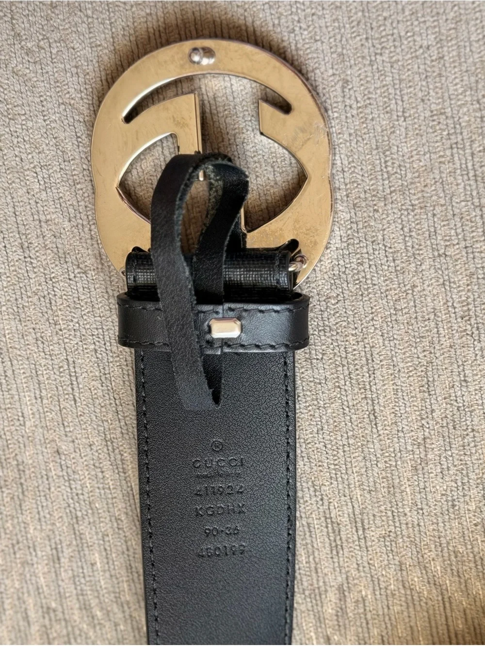 Gucci Black Monogram Leather Belt with Silver Interlocking G Buckle